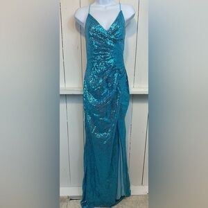 NWT NEW Prom Dress Mermaid Blue Spaghetti Adjustable Straps Homecoming Women’s 2